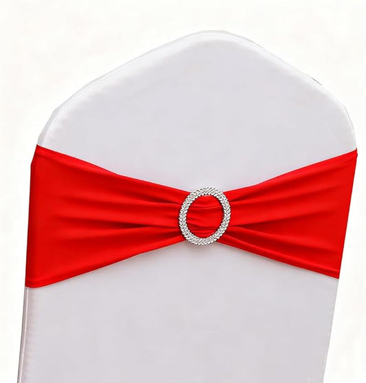 Red Chair Sashes 50 Pack, Spandex Red Chair Bands Bows for Wedding Party Birthday Decor, Chairs Ties for Banquet Theme Decoration