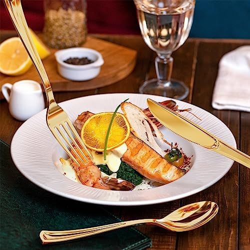 Exquisite Gold Plastic Tea Spoons Heavy Duty 160 Pieces Gold Plastic Silverware Heavy Duty Disposable Silverware Set, Disposable Tea Spoons Eating Utensils Sets Flatware Set For Parties & Events