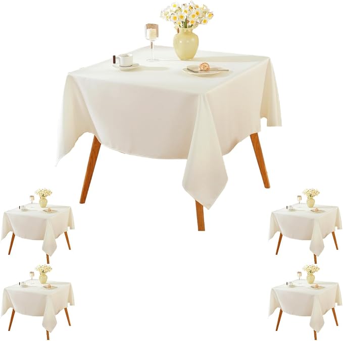5 Pack Square Tablecloth 70 x 70 Inch Ivory Tablecloth, Polyester Fabric Washable Table Cloth for Home, Party, Wedding or Restaurant Use.