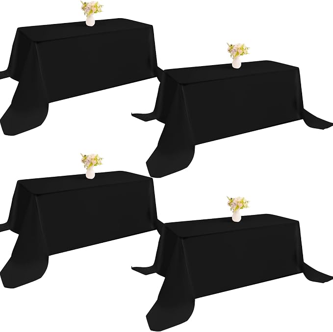 4 Pack Rectangle Tablecloth 90x132Inch Black Washable Polyester Table Cover for Wedding Dining Table Buffet Parties Banquet Decoration（Black）