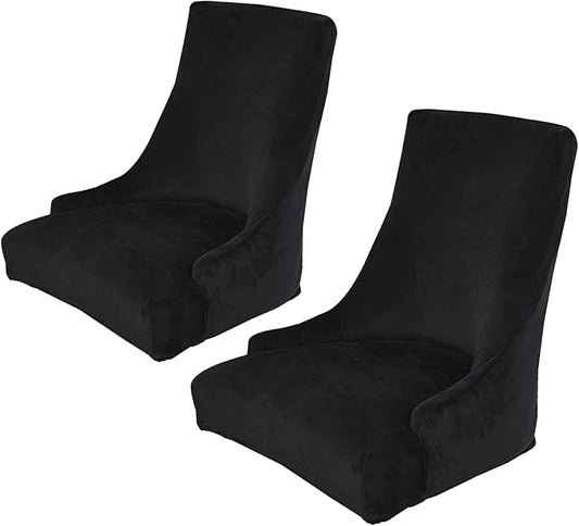 rismart Wingback Dining Chair Cover Stretch Removable Spandex Seat Slipcovers,Black 2 PCS