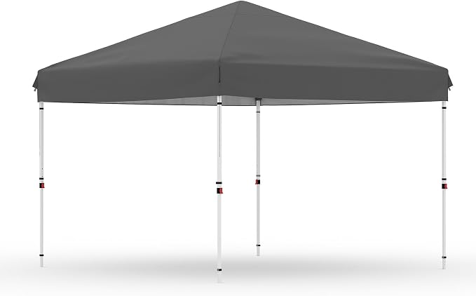 GarveeLife 10x10 Pop Up Canopy with One Button Push Setup - Heavy Duty Outdoor Canopy Tent with Portable Roller Bag - 3 Adjustable Height, 4 Weight Bags, 8 Stakes & 4 Guy Ropes Included, Grey