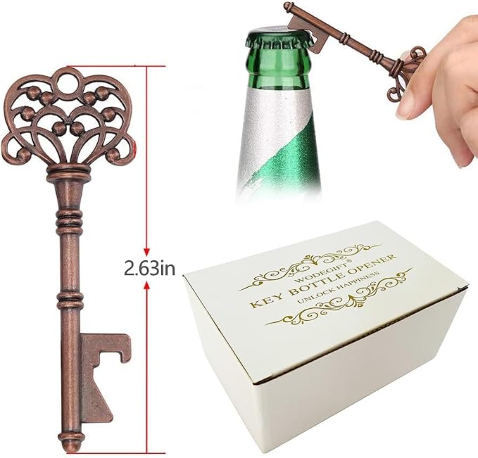 100 PCS Wedding Favors/ Party Favors Key Bottle Opener,Vintage Skeleton Key Bottle Openers with Escort Tag Cards and Key Chains(Red Copper)