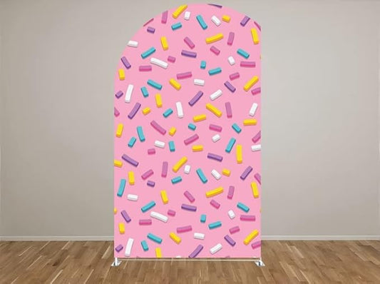 HUAYI Sweet Candy Arch Backdrop Cover for Girl Donut Themed Birthday Party Decorations Chiara Backdrops Arched Wall Covers Stands Display Props Glaze Ice Cream Banner GX-174 3ft * 6.5ft