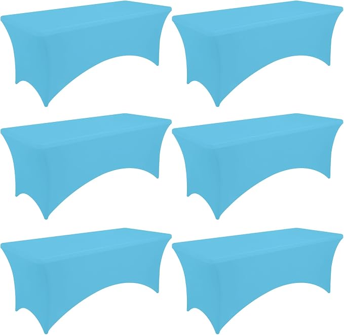 Moosfor Spandex Elastic Fitted 6FT Rectangle Tablecloth 6 Pack, Stretch Washable Reusable Table Cover for Outdoor Picnic, Dining, Wedding, Banquet & Party Events (Blue Mist, 72Lx30Wx30H Inch)