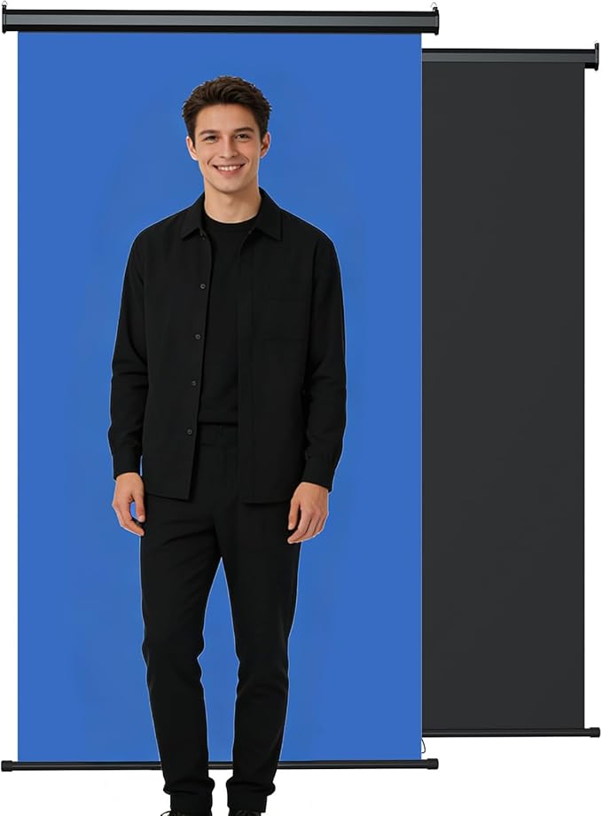 Retractable Blue Photography Backdrop 36" x 59", Portable Roll-Up, Pull-Down Background, Auto-Lock Backdrop Screen for Passport Photo, Product Photography, Headshots, Video Studio