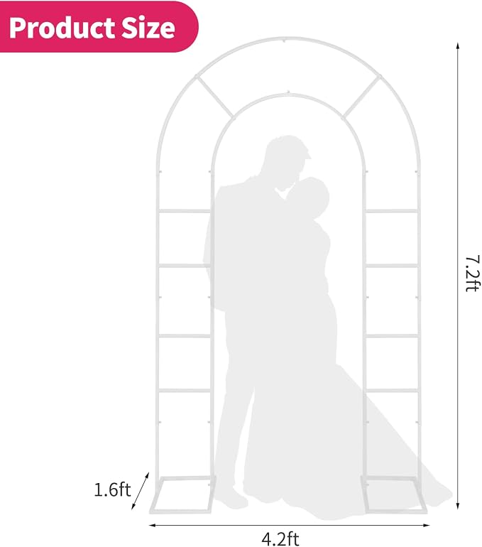 Gawicpy U-Shaped Metal Arched Flower Rack Perfect for Wedding Decorations and Celebrations 7.2 x 4.2 FT Wedding Arch Frame for Birthdays, Parties, and More (White)