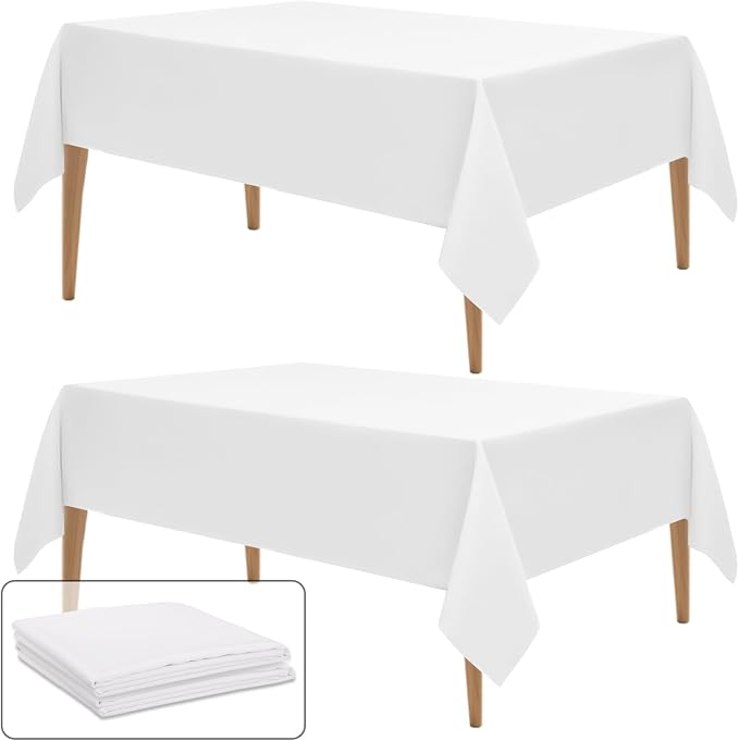 WIGENIUS 2 Pack White Table Cloth Rectangle Tablecloths 70X120 Inch,Polyester Table Cloth for 8 Foot Rectangle Tables,Wrinkle Resistant Washable Fabric Table Covers for Party,Wedding Banquet