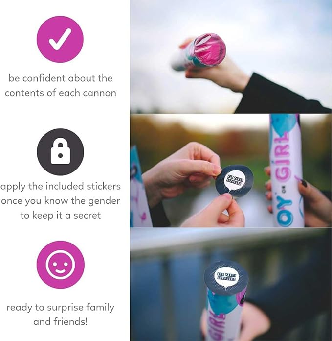 Gender Reveal Powder Smoke Bombs Cannon Poppers | 2 Pink Poppers | Biodegradable | Alternative to Gender Reveal Smoke Bombs Extinguisher | Gender Reveal Party Decorations | TUR Party Supplies