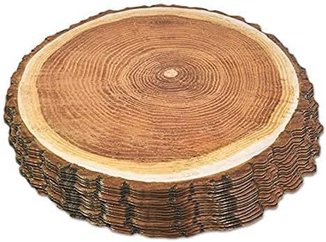 Gift Boutique Disposable Wooden Slice Paper Place Mats 50 Pack 13.5" Round Rustic Brown Wood Slices Charger Place Mat for Farmhouse Tan Table Setting Summer Spring Fall Wedding Dinner Party Decor