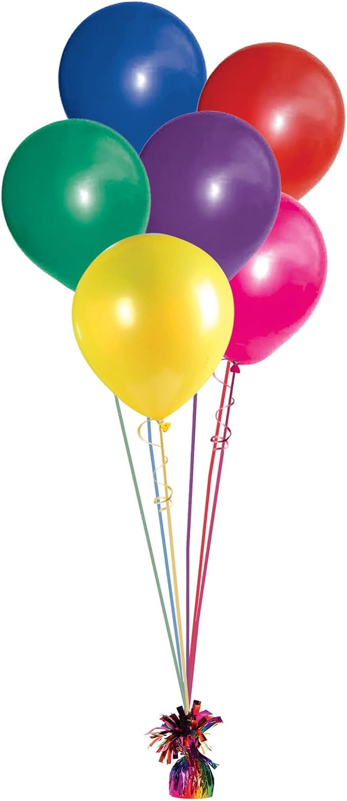 Beistle 6 Piece Rainbow Metallic Plastic Wrapped Balloon Weights for Birthday Parties, Colorful Celebrations and Events, Table Decorations for Any Theme, 6 Oz