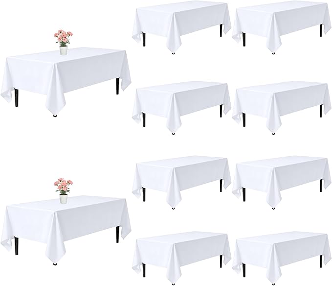 10 Pack White Table Cloth Rectangle 60x102 Inch Rectangular Tablecloths for 6 Foot Tables, Wrinkle Resistant Washable White Tablecloth Polyester Fabric Table Covers for Party Banquet Wedding Buffet