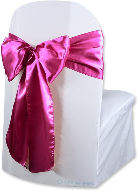 Satin Bow Sash Chair Cover Decoration - Elegant Sashes for Weddings, Banquets, Receptions, Special Events, Restaurants, and Parties - 28 Available Color Choices, Set of 150, Fuchsia