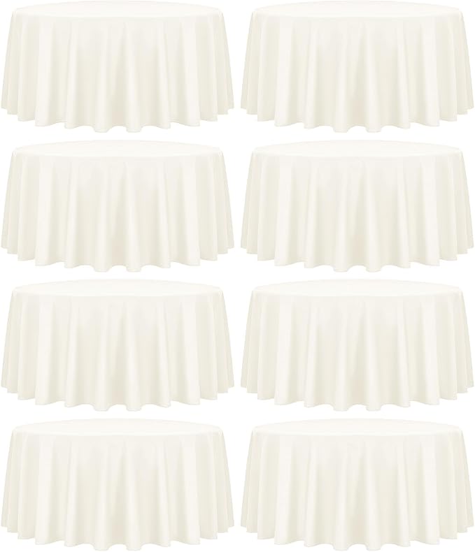 fani 8 Packs Ivory Round Tablecloth - 120 Inch, Premium Polyester Table Cloth for Round Tables, Washable Fabric Table Covers for Wedding, Party, Banquet, Dining Tables and Camping