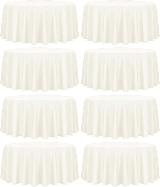 fani 8 Pack Polyester Round Tablecloth 108 Inch Ivory Circular Tables Cloth, Stain and Wrinkle Resistant Washable Round Table Cover for Wedding Party Kitchen Dining Table Buffet Parties Camping