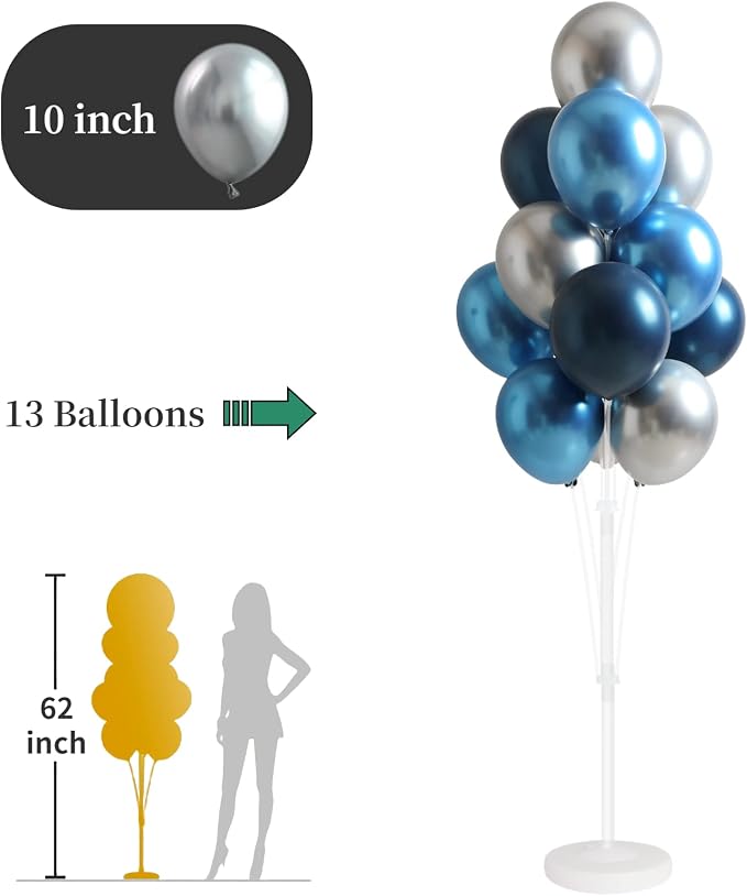 Balloon Column Kit for Floor-Balloon Columns with Stand, Base and Pole,Balloon Tower Backdrop Decoration for Wedding, Baby Shower, Birthday Party, or Bachelorette Parties (BLUE SILVER)
