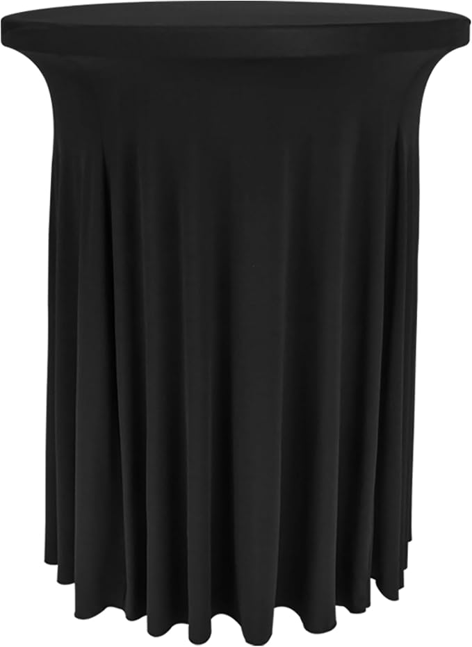 Spandex Cocktail Table Skirt 32"x 43" Black Stretch Cocktail Table Cover, Washable Round High Top Tablecloth for Bar, Wedding, Party, Events (Black)