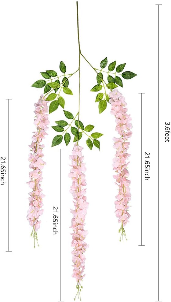 Pauwer 12 Pack (43.2 FT) Artificial Wisteria Vine Ratta Fake Wisteria Hanging Garland Silk Long Hanging Bush Flowers String Home Party Wedding Decor (12 Pack, Blush Peach)
