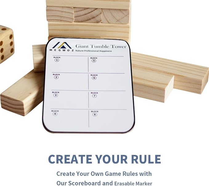 Megwoz Giant Tumble Tower Family Games for Kids and Adults 60 Blocks New Zealand Pine Wooden Blocks Stacking Up to 5 FT for Indoors Outdoors Yard Games for Family