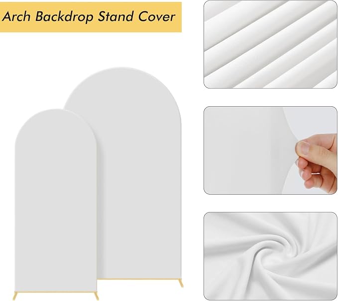 Gawicpy Wedding Arch Backdrop Stand Set Metal Arch Backdrop Stand with Wedding Arch Cover, Wedding Balloon Arch Backdrop Stand for Birthday, Baby Shower, Anniversary (Beige, 5.9FT+7.2FT)