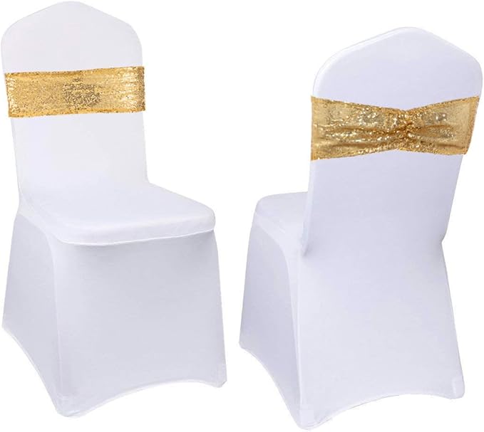 Eternal Beauty Set of 100 Sequin Gold Chair Sashes for Chair Cover Wedding Party Decorations