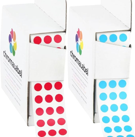 ChromaLabel 1/4 Inch Circle Sticker Labels, High Visibility Round Color Coding Labels with Handy Dispenser, Round Colored Stickers - 1000 Sticky Dots, Light Blue and Red Stickers
