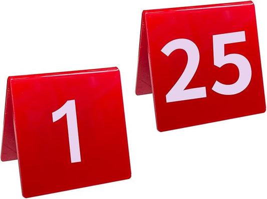 Table Number 1-25 Tents Style Red Acrylic Table Numbers Cards Signs For Wedding Reception Restaurants Cafes