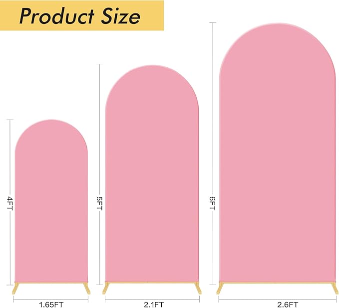 Gawicpy Wedding Arch Backdrop Stand Set Metal Arch Backdrop Stand with Wedding Arch Cover, Wedding Balloon Arch Backdrop Stand for Birthday, Baby Shower, Anniversary (Pink, 4FT+5FT+6FT)