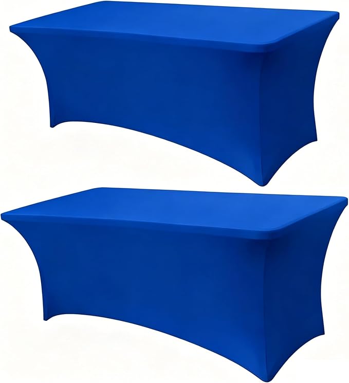 6FT Royal Blue Table Cloth - 2 Pack Fitted Stretch Rectangle Spandex Tablecloth, Washable Table Cover for Party, Picnic, Wedding, Banquet, Birthday and Festival(30" x 72")