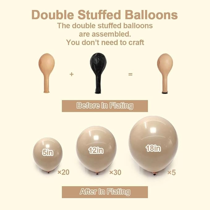 Nude Beige Balloon Double Stuffed Tan Brown Balloons Garland Different Sizes Latex Apricot Balloons Arch Kit for Neutral Baby Shower Jungle Theme Woodland Teddy Bear Birthday Boho Party Decorations