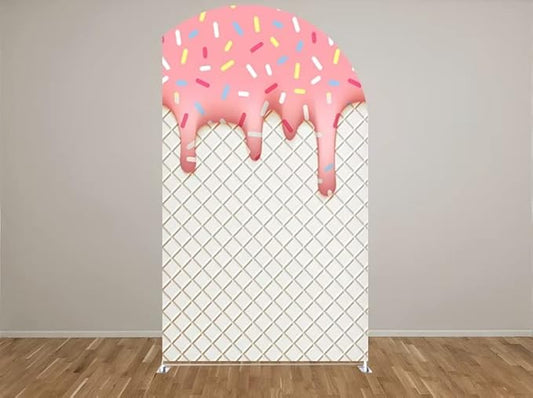 HUAYI Sweet Candy Arch Backdrop Cover for Girl Donut Themed Birthday Party Decorations Chiara Backdrops Arched Wall Covers Stands Display Props Glaze Ice Cream Banner GX175 2.5ft * 6ft