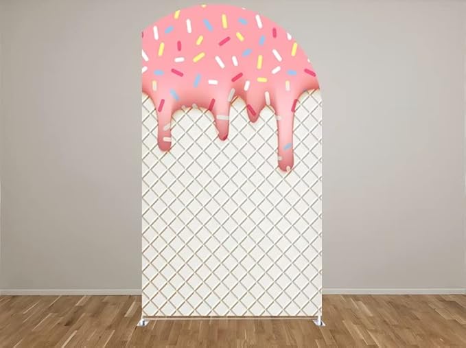 HUAYI Sweet Candy Arch Backdrop Cover for Girl Donut Themed Birthday Party Decorations Chiara Backdrops Arched Wall Covers Stands Display Props Glaze Ice Cream Banner GX175 3ft * 6.5ft