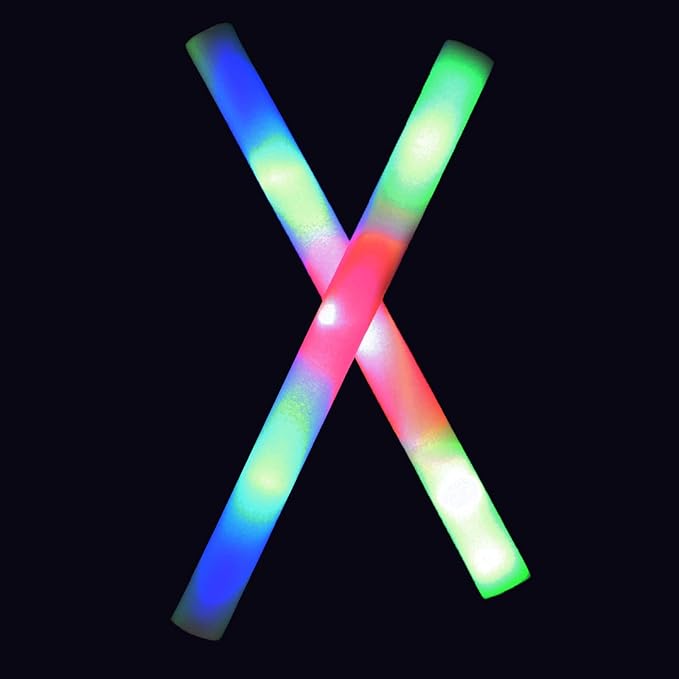 LED 3 Color Foam Sticks Forever Holiday Party Batons Wand for Wedding, Birthdays, Quinceanera, Sweet 16, DJ, Concerts, Festivals, Bulk Party Favors (12)