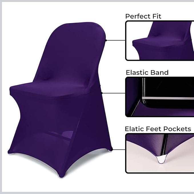 Babenest Spandex Folding Chair Covers - 30 PCS Upgraded Universal Stretch Washable Fitted Chair Slipcovers Protector for Wedding, Holidays, Banquet, Party, Easter Celebration (Purple)