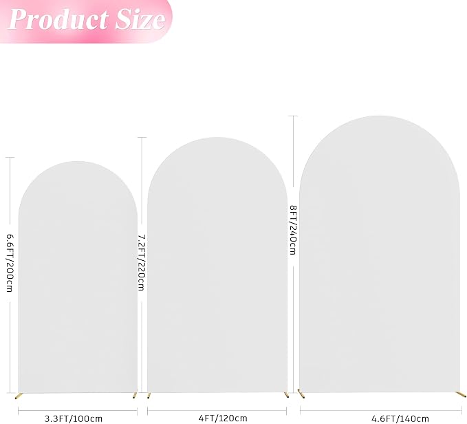 Wokceer Wedding Arch Cover (8FT, 7.2FT, 6.6FT) Set of 3 Spandex Fitted Wedding Arch Stand Covers Round Top Chiara Arch Backdrop Stands Cover for Birthday Party Ceremony Banquet Decor White