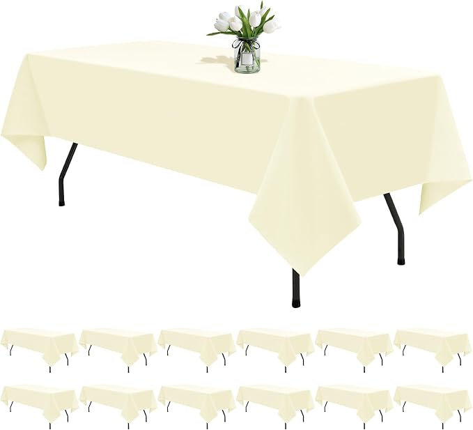12 Pack Polyester Tablecloth -60 x 126 Inch Beige Table Cloth for 8 Feet Rectangle Tables, Stain and Wrinkle Resistant Washable Fabric Table Cover for Wedding Party Banquet Restaurant Kitchen
