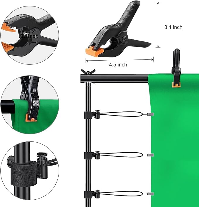 8.5x10ft Background Stand with 6.5x10ft White and Black Chromakey Backdrop Screen, Adjustable Background Holder Support System Kit, Clamp for Photography Video Studio Portrait Product Shooting