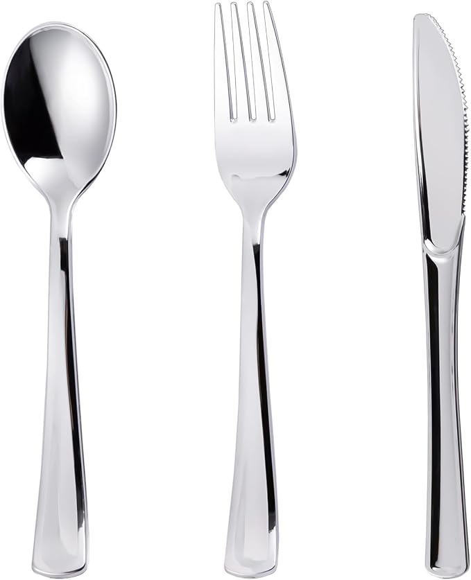 N9R 200 PCS Gold Plastic Silverware - Disposable Gold Plastic Silverware Cutlery Set, 100 Forks, 50 Spoons, 50 Knives for Party, Birthday, Wedding