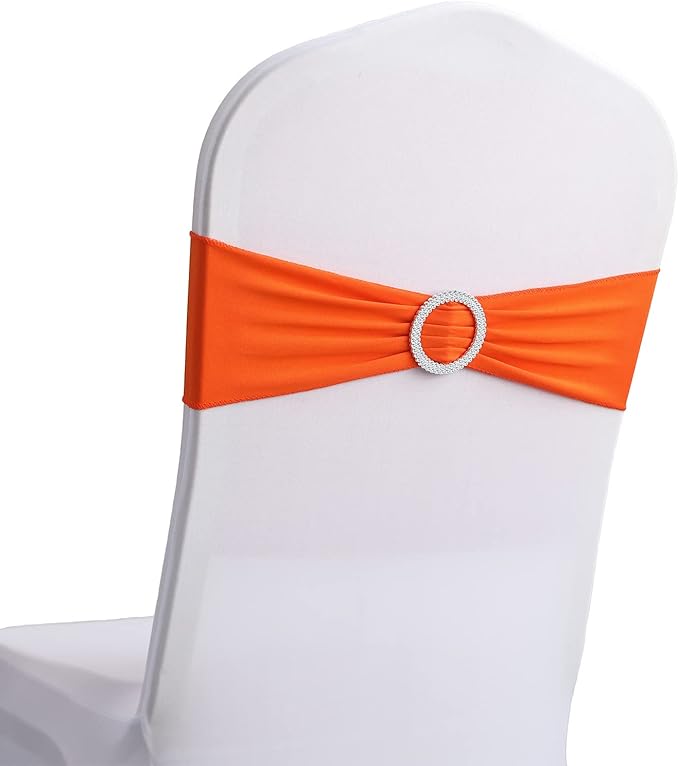 Dimatic Spandex Chair Sashes Bands 50PCS Stretch Chair Cover Ties Bows with Buckle Slider Wedding Party Reception Banquet Decoration (Orange)