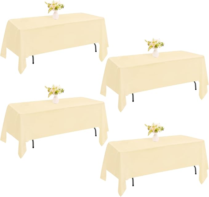 4 Pack Rectangle Tablecloth for 6 Foot Tables Washable Polyester Table Cover for Wedding Dining Table Parties Banquet（60x102 Champagne）