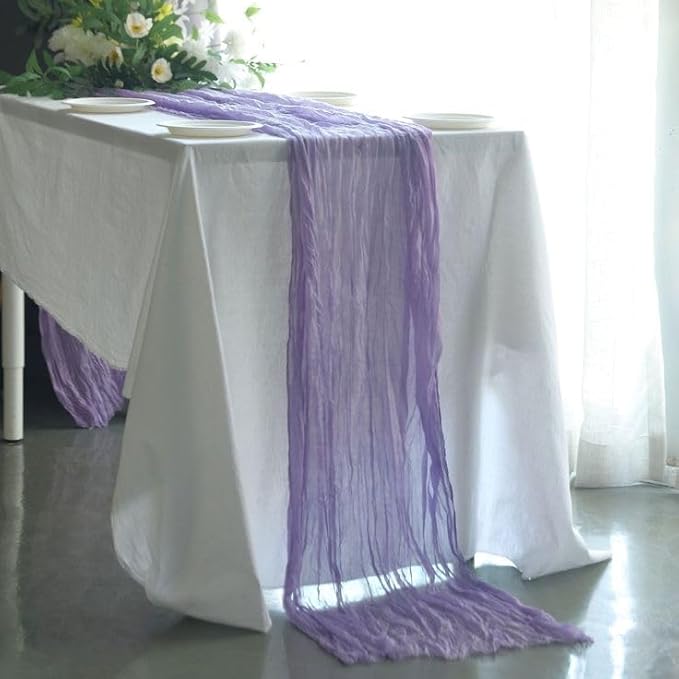 10 Pack Lavender Cheesecloth Table Runner 10FT Boho Gauze Fabric Cheese Cloth Table Runners for Wedding ,Party,Baby Shower, Bridal Party, Rustic Farmhouse and Table Decorations