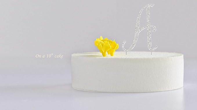 LOVENJOY Gift-Boxed 3.3" Sparkly Crystal Rhinestone Letter A Cake Topper Silver