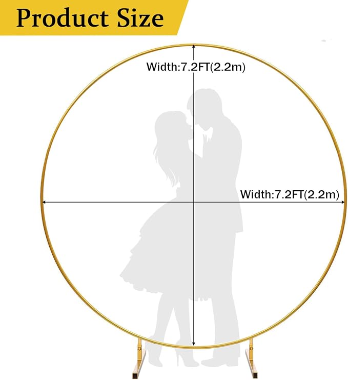 7.2 FT Round Arch Backdrop Stand, Gold Metal Circle Balloon Arch Stand Wedding Arch Frame for Ceremony Birthday Party Graduation Christmas Decoration