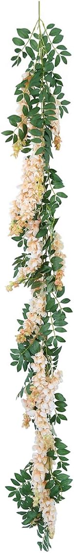 1pc/2pcs Encrypted Flower Vine Wisteria Artificial Flowers Garland,White Wisteria Hanging Flower Garland Decorations for Home Garden Outdoor Ceremony Wedding Arch Decoration (Champagne Color, 1pc)