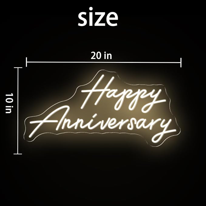 20X10 Inch Large Happy Anniversary Neon Sign, USB Powered Lights Sign, LED Celebratory Neon Lights Sign for Wedding Anniversary Party, Lights Up for Home, Bar, Shop, Warm White