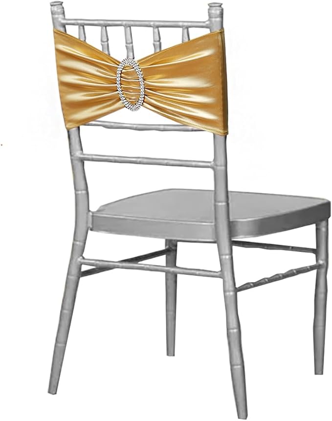 Gold Chair Sashes 50 Pack for Wedding Ceremony, Elastic Chair Bands Bows for Party Banquet Theme Hotel Restaurant Event Decorations (50 Pieces, Metallic Gold)
