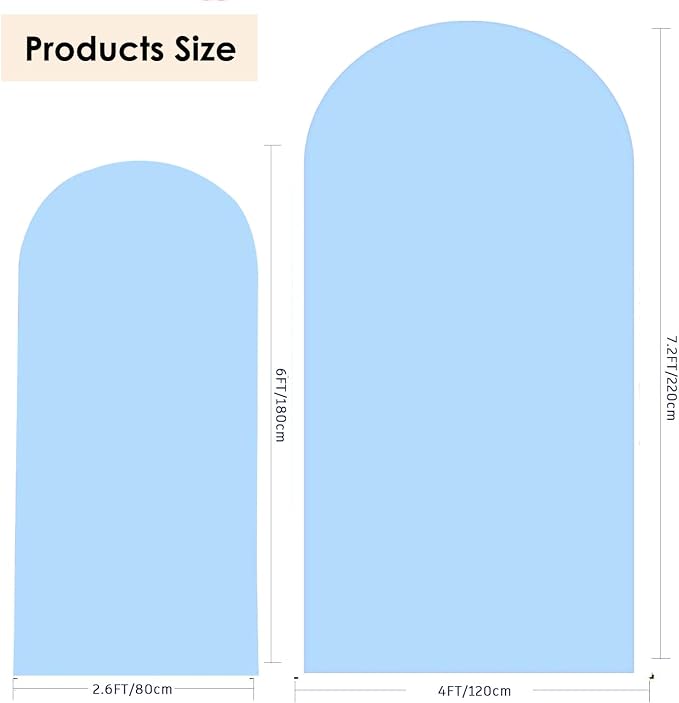 HAINARverS Set of 2 Wedding Arch Cover 6FT,7.2FT Spandex Fitted Stretchy Arch Stand Covers,2 Sided Round Top Chiara Backdrop Cover for Birthday Party Banquet Baby Shower Arch Decoration(Baby Blue)
