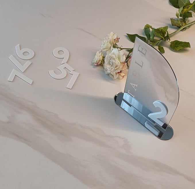 Acrylic Wedding Table Numbers,Semi-Arched Mirrored Acrylic Table Numbers for Party,Events,Occasion Decoration (Number 1-10, Silver Mirror)