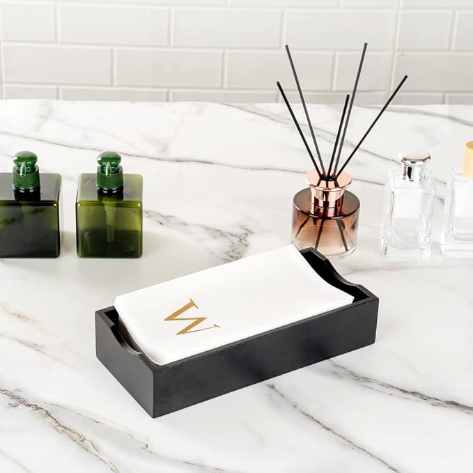 Luxenap 15.8 X 7.9 Inch Linen-Feel Guest Towels, 2000 Lettered Hand Towels - Gold Letter 'W', Sans Serif Font, White Paper Dinner Napkins, airlaid, For Restrooms And Tables
