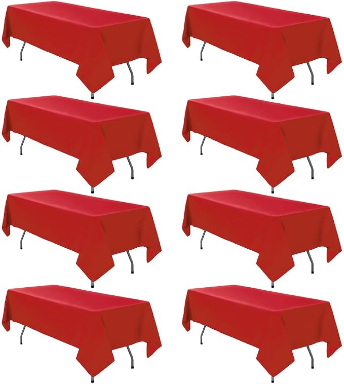 8 Pack Red Tablecloth 60 x 102 Inch Rectangular Table Cloth for 6 Foot Rectangle Tables, Wrinkle Resistant Washable Polyester Fabric Table Covers for Party Banquet Buffet and Camping